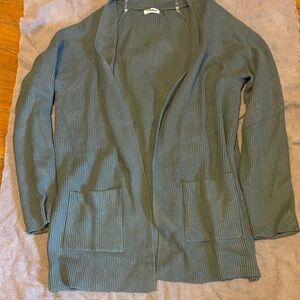 Women's Open-Front Ribbed Tunic Cardigan in Olive